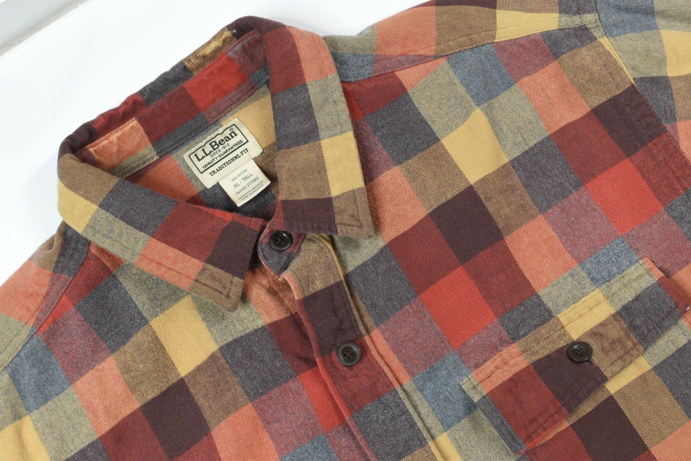 LL Bean Chamois Cloth Flannel Shirt Mens XLT Apple Cinnamon Button-Up Cotton